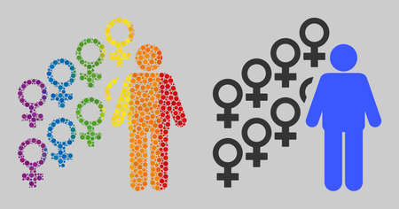 Harem symbol collage icon of filled circles in different sizes and rainbow colorful color tinges. A dotted LGBT-colored Harem symbol for lesbians, gays, bisexuals, and transgenders.のイラスト素材