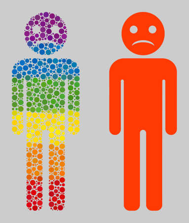 Sad person collage icon of circle elements in different sizes and rainbow color tones. A dotted LGBT-colored Sad person for lesbians, gays, bisexuals, and transgenders.のイラスト素材