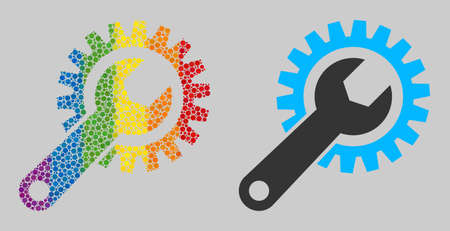 Repair gear mosaic icon of spheric dots in variable sizes and rainbow colored color hues. A dotted LGBT-colored Repair gear for lesbians, gays, bisexuals, and transgenders.のイラスト素材