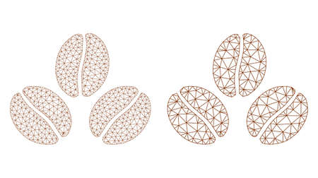 Mesh vector cacao beans icon. Mesh wireframe cacao beans image in lowpoly style with combined triangles, nodes and linear items. Mesh model of triangulated cacao beans, on a white background.のイラスト素材