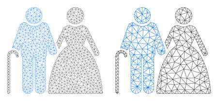 Mesh vector grandparents couple icon. Mesh carcass grandparents couple image in low poly style with structured triangles, nodes and lines. Mesh composition of triangulated grandparents couple,のイラスト素材