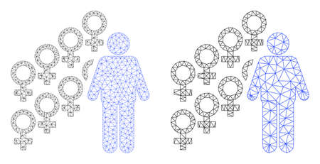 Mesh vector harem symbol icon. Mesh wireframe harem symbol image in lowpoly style with structured triangles, points and lines. Mesh model of triangulated harem symbol, on a white background.のイラスト素材