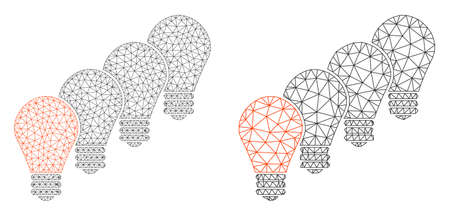 Polygonal vector lamp bulbs icon. Mesh wireframe lamp bulbs image in lowpoly style with combined triangles, points and lines. Mesh composition of triangulated lamp bulbs, on a white background.のイラスト素材