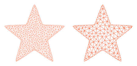Mesh vector red star icon. Mesh carcass red star image in low poly style with combined triangles, points and lines. Mesh composition of triangulated red star, on a white background.のイラスト素材