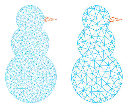Mesh vector snow man icon. Mesh wireframe snow man image in lowpoly style with connected triangles, points and linear items. Mesh composition of triangulated snow man, on a white background.のイラスト素材