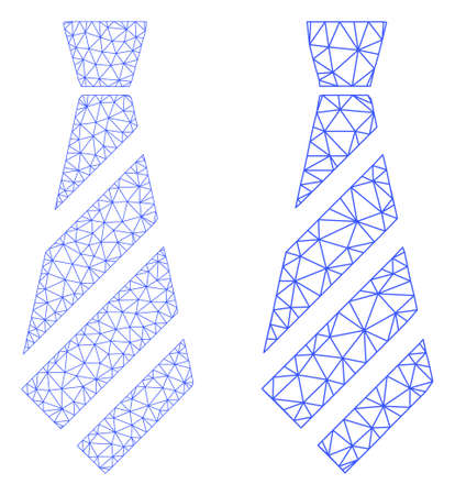 Triangular vector striped tie icon. Mesh carcass striped tie image in low poly style with organized triangles, nodes and linear items. Mesh model of triangulated striped tie, on a white background.のイラスト素材
