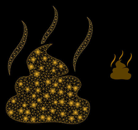 Shiny web mesh shit smell with lightspots. Illuminated vector 2d model created from shit smell icon....