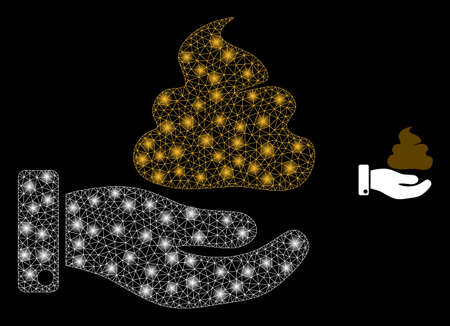 Glowing web network hand give shit with glowing spots. Illuminated vector 2d constellation created from hand give shit icon. Sparkle frame mesh polygonal hand give shit.のイラスト素材