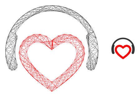 Web mesh romantic dj headphones vector icon. Flat 2d carcass created from romantic dj headphones pictogram. Abstract carcass mesh polygonal romantic dj headphones.のイラスト素材