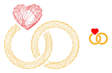 Web carcass marriage rings vector icon. Flat 2d carcass created from marriage rings pictogram. Abstract carcass mesh polygonal marriage rings. Wire carcass flat mesh in vector format,のイラスト素材