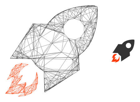 Web mesh rocket flight vector icon. Flat 2d carcass created from rocket flight pictogram. Abstract carcass mesh polygonal rocket flight. Linear frame flat mesh in vector EPS format,のイラスト素材