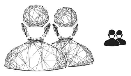 Web carcass people with masks vector icon. Flat 2d carcass created from people with masks pictogram. Abstract carcass mesh polygonal people with masks. Linear frame 2D mesh in vector format,のイラスト素材