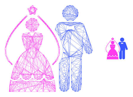 Web carcass newlyweds vector icon. Flat 2d carcass created from newlyweds pictogram. Abstract carcass mesh polygonal newlyweds. Wire frame flat mesh in eps vector format, on a white background.のイラスト素材