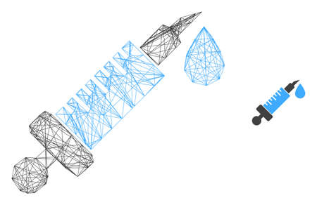 Web mesh vaccine vector icon. Flat 2d carcass created from vaccine pictogram. Abstract frame mesh polygonal vaccine. Wire frame flat mesh in vector format, on a white background.のイラスト素材