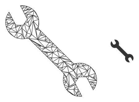 Web mesh spanner vector icon. Flat 2d carcass created from spanner pictogram. Abstract frame mesh polygonal spanner. Linear frame 2D mesh in vector format, on a white background.のイラスト素材