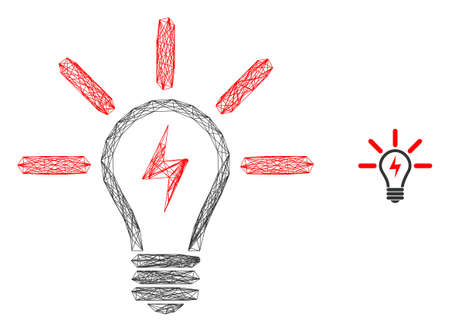 Web mesh electric light bulb vector icon. Flat 2d carcass created from electric light bulb pictogram. Abstract carcass mesh polygonal electric light bulb.のイラスト素材