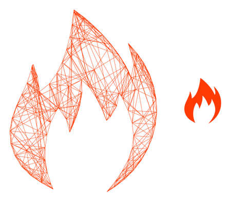 Web mesh fire flame vector icon. Flat 2d carcass created from fire flame pictogram. Abstract carcass mesh polygonal fire flame. Net carcass 2D mesh in vector EPS format, on a white background.のイラスト素材