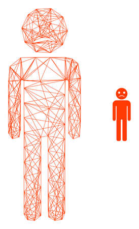 Web net sad person vector icon. Flat 2d carcass created from sad person pictogram. Abstract carcass mesh polygonal sad person. Linear carcass 2D mesh in vector format, on a white background.のイラスト素材