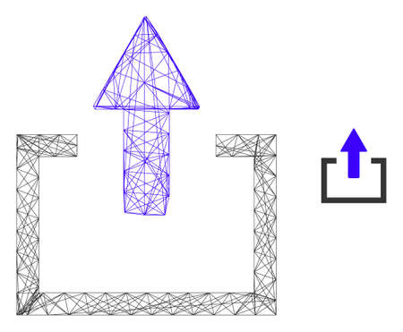 Web mesh upload vector icon. Flat 2d carcass created from upload pictogram. Abstract carcass mesh polygonal upload. Wire carcass flat mesh in vector format, on a white background.のイラスト素材