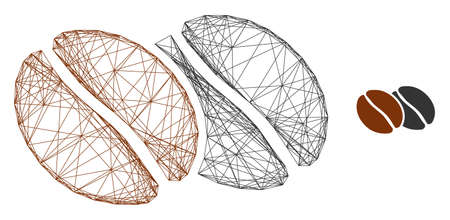 Web mesh coffee beans vector icon. Flat 2d carcass created from coffee beans pictogram. Abstract carcass mesh polygonal coffee beans. Net carcass flat mesh in vector format, on a white background.のイラスト素材