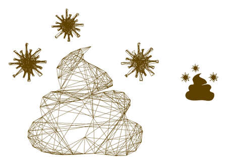 Web mesh infected shit vector icon. Flat 2d carcass created from infected shit pictogram. Abstract carcass mesh polygonal infected shit. Net frame 2D mesh in vector format, on a white background.のイラスト素材