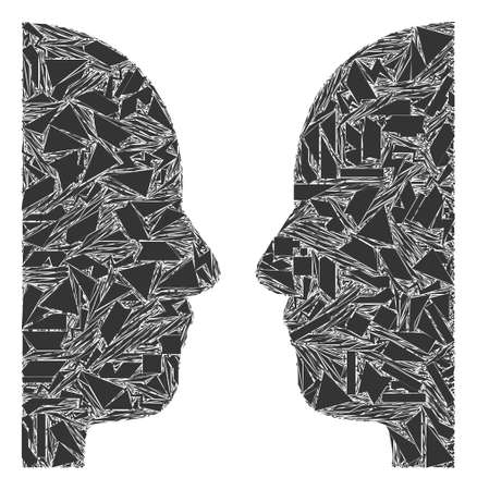 Debris mosaic dual face icon. Dual face mosaic icon of debris items which have different sizes, and positions, and color tints. Vector combination for abstract images.のイラスト素材