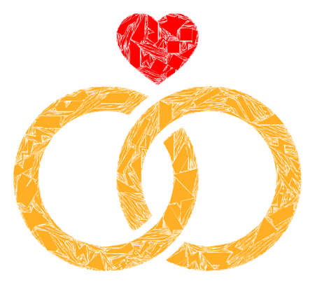 Debris mosaic wedding rings icon. Wedding rings collage icon of debris items which have variable sizes, and positions, and color tints. Vector collage for abstract images.のイラスト素材
