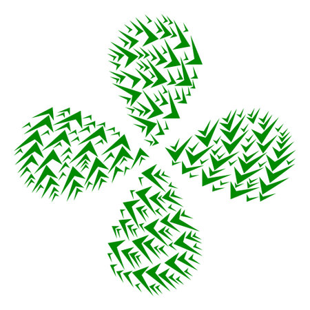 Yes sign curl flower with four petals. Element curl composed from oriented yes sign items. Vector flower collage in flat style.のイラスト素材