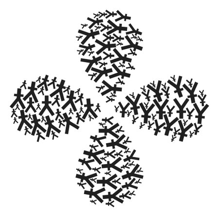 Yuan currency curl flower cluster. Object flower with 4 petals created from oriented yuan currency items. Vector flower collage in flat style.のイラスト素材