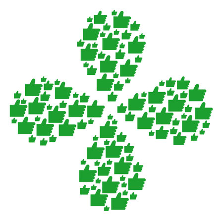 Thumb up exploding flower with four petals. Element flower with 4 petals done from oriented thumb up...