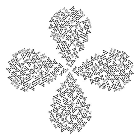 Genome code explosion abstract flower. Object flower with 4 petals organized from oriented genome code items. Vector flower collage in flat style.のイラスト素材