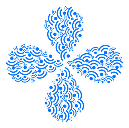 Wi-fi source centrifugal abstract flower. Object flower with 4 petals combined from oriented wi-fi source items. Vector flower collage in flat style.のイラスト素材