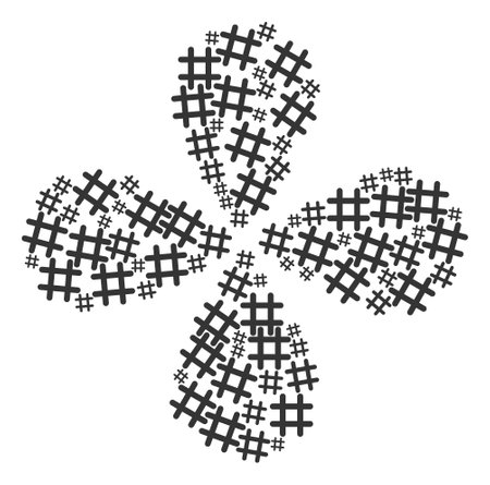 Jail grid curl flower shape. Element cyclone created from oriented jail grid items. Vector flower collage in flat style.のイラスト素材