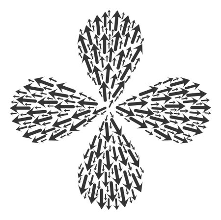 Forward arrow exploding flower cluster. Element cluster organized from oriented forward arrow items....