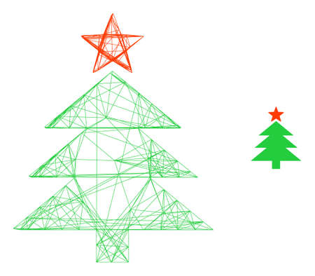 Web carcass new year tree vector icon. Flat 2d carcass created from new year tree pictogram. Abstract frame mesh polygonal new year tree. Net carcass flat mesh in vector format, on a white background.のイラスト素材
