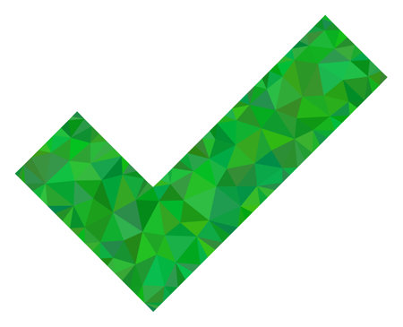 Triangle apply tick polygonal icon illustration. Apply Tick lowpoly icon is filled with triangles. Flat filled abstract mesh image based on apply tick icon.のイラスト素材