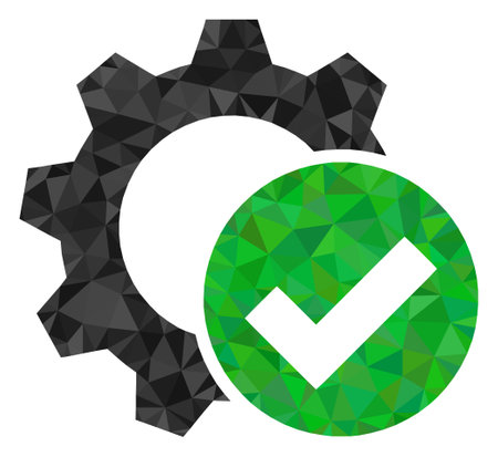 Triangle apply settings gear polygonal icon illustration. Apply Settings Gear lowpoly icon is filled with triangles. Flat filled abstract mesh image based on apply settings gear icon.のイラスト素材