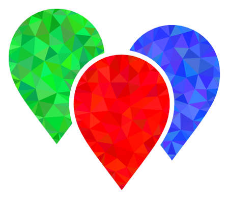 Triangle map pointer group polygonal symbol illustration. Map Pointer Group lowpoly icon is filled with triangles. Flat filled geometric mesh symbol based on map pointer group icon.のイラスト素材