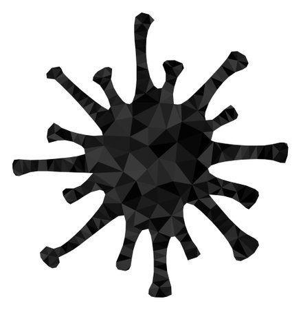Triangle covid-19 virus polygonal symbol illustration. Covid-19 Virus lowpoly icon is filled with triangles. Flat filled abstract mesh symbol based on covid-19 virus icon.のイラスト素材