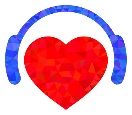 Triangle romantic heart DJ polygonal icon illustration. Romantic Heart DJ lowpoly icon is filled with triangles. Flat filled abstract mesh symbol based on romantic heart DJ icon.のイラスト素材