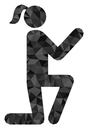 Triangle knee standing girl polygonal icon illustration. Knee Standing Girl lowpoly icon is filled with triangles. Flat filled abstract mesh image based on knee standing girl icon.のイラスト素材