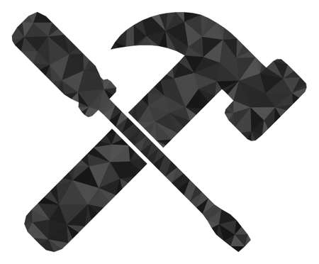 Triangle hammer and screwdriver polygonal symbol illustration. Hammer and Screwdriver lowpoly icon is filled with triangles. Flat filled geometric mesh symbol based on hammer and screwdriver icon.のイラスト素材
