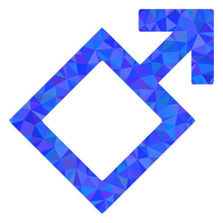 Triangle male symbol polygonal icon illustration. Male Symbol lowpoly icon is filled with triangles. Flat filled abstract mesh symbol based on male symbol icon.のイラスト素材