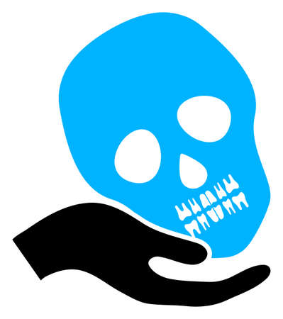 Hand holds skull vector icon. A flat illustration design of hand holds skull icon on a white background.のイラスト素材