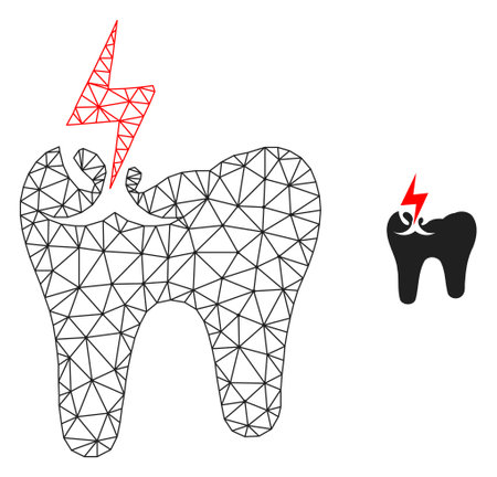 Mesh vector tooth crash image with flat icon isolated on a white background. Wire carcass flat triangular linear network for tooth crash icon. Lines and points forms tooth crash icon.のイラスト素材