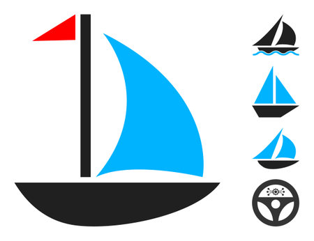Sail boat icon designed in flat style. Isolated vector sail boat icon image on a white background, simple style. Some similar icons added.のイラスト素材