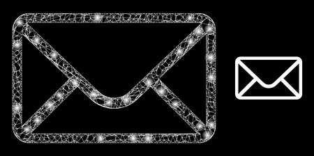 Bright mesh mail envelope with glowing spots. Wire carcass flat mesh generated with crossing white lines and mail envelope icon.のイラスト素材