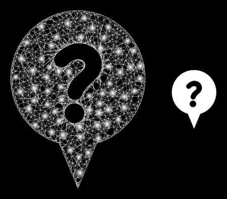 Shiny mesh question banner with lightspots. Linear frame flat mesh generated with crossing white lines and question banner icon.のイラスト素材