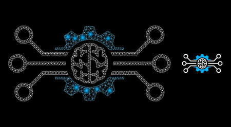 Constellation network artificial intellect with glowing spots. Vector carcass generated from artificial intellect icon. Glowing frame mesh artificial intellect on a black background.のイラスト素材