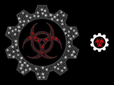 Sparkle mesh toxic industry with lightspots. Vector frame based on toxic industry icon. Bright frame mesh toxic industry on a black background.のイラスト素材